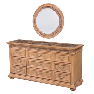 American Signature Blonde Wood Dresser and Wall Mirror