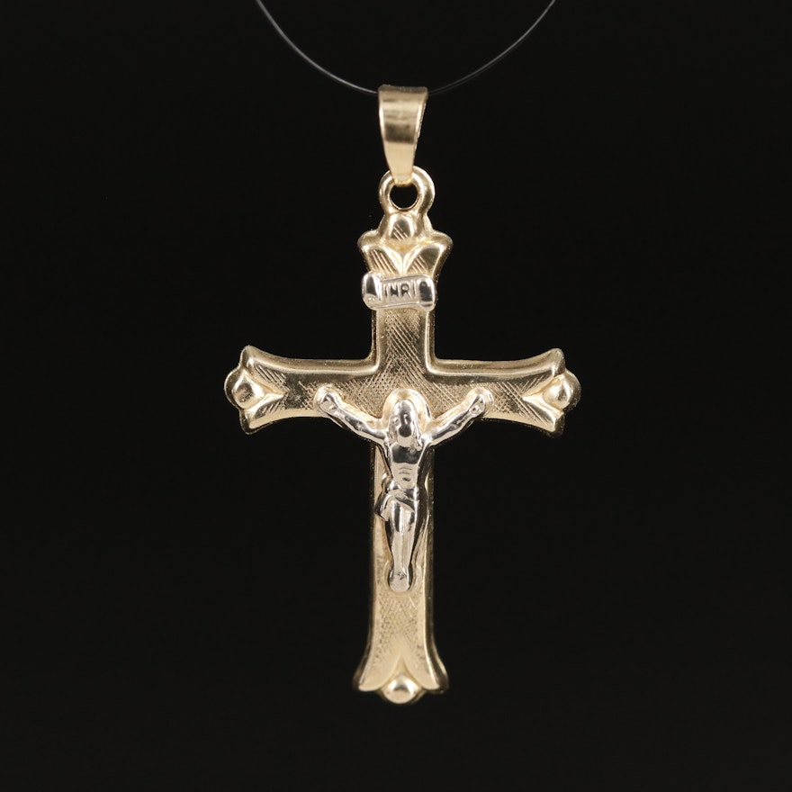 14K Two-Tone Crucifix Pendant