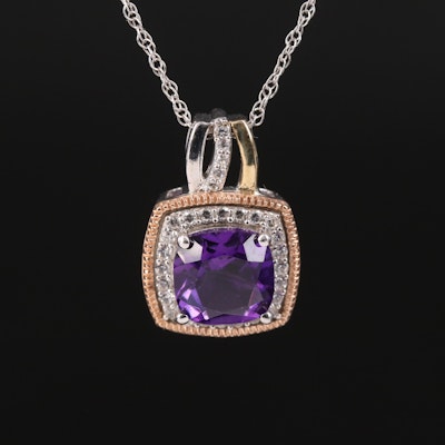 Sterling Amethyst and Sapphire Pendant Necklace with 10K Rose Gold Accents