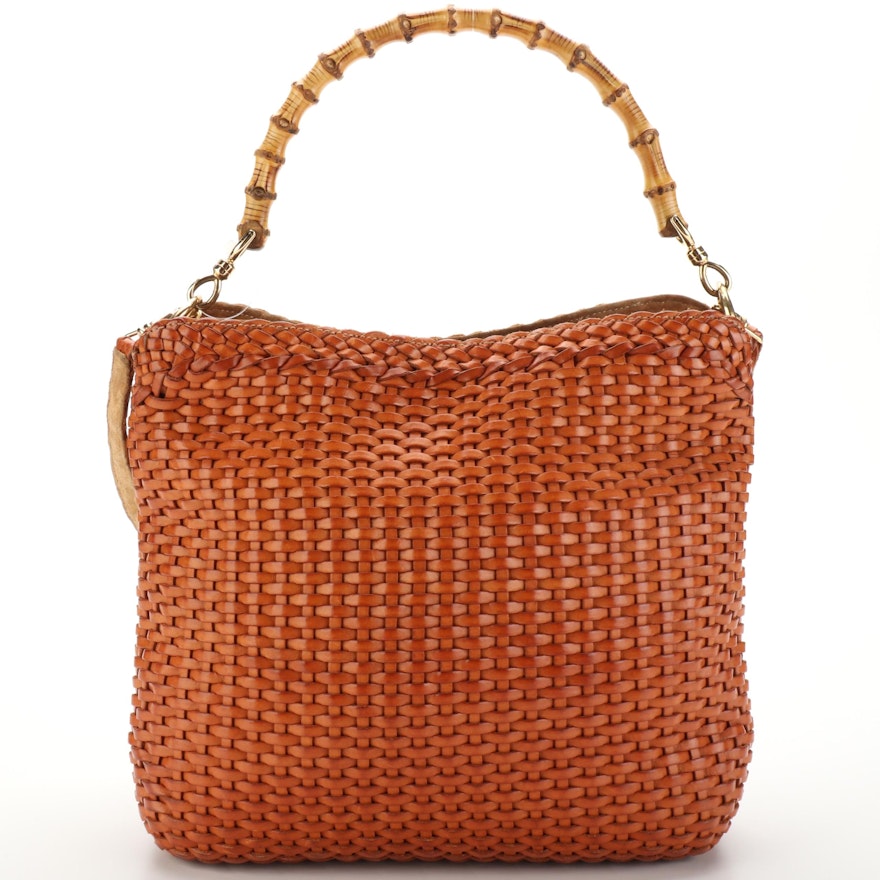 Gucci Bamboo Woven Leather Two-Way Tote