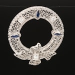 Edwardian 14K Diamond and Sapphire Openwork Brooch with Platinum Top