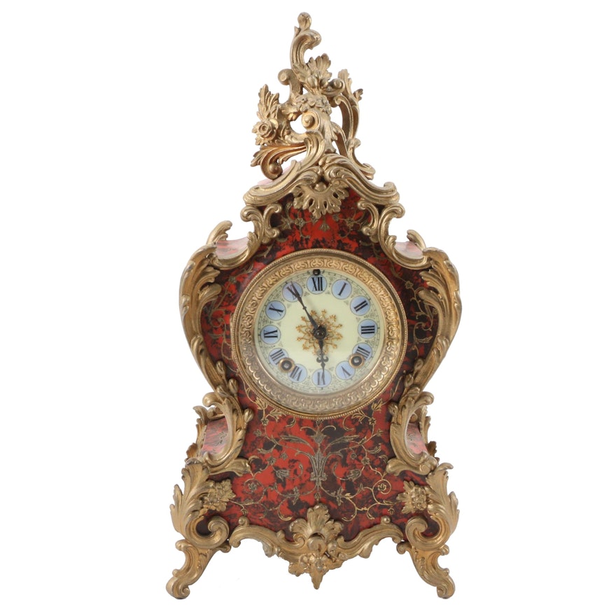 Ansonia Clock Co. French Boulle Style Mantel Clock, Late 19th Century