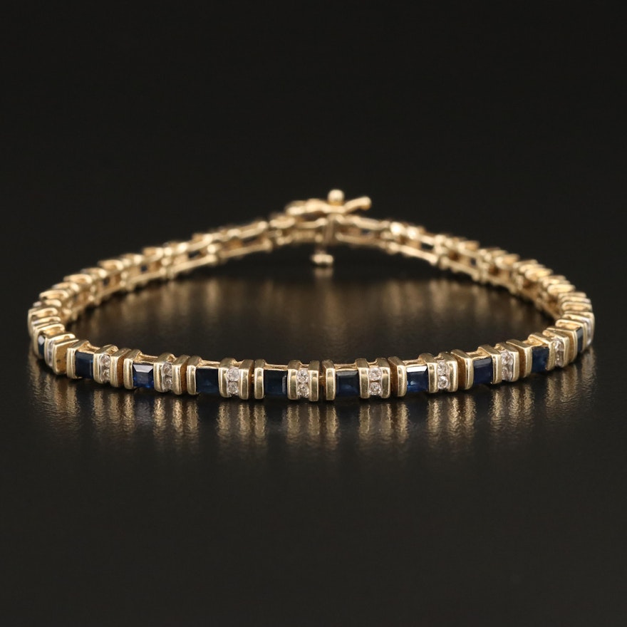 14K Diamond and Sapphire Line Bracelet