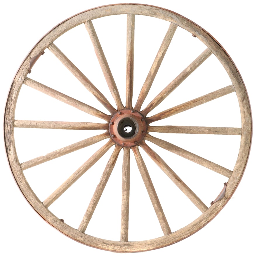 Heavy Oak and Iron Banded Wagon Wheel, 19th Century