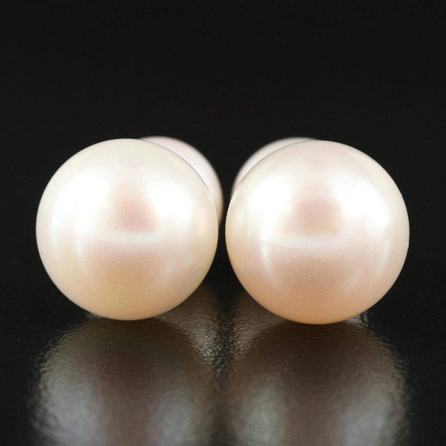 14K Button Pearl Reversible Stud Earrings