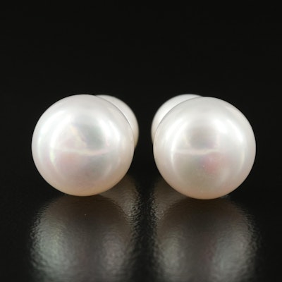 14K Button Pearl Reversible Stud Earrings