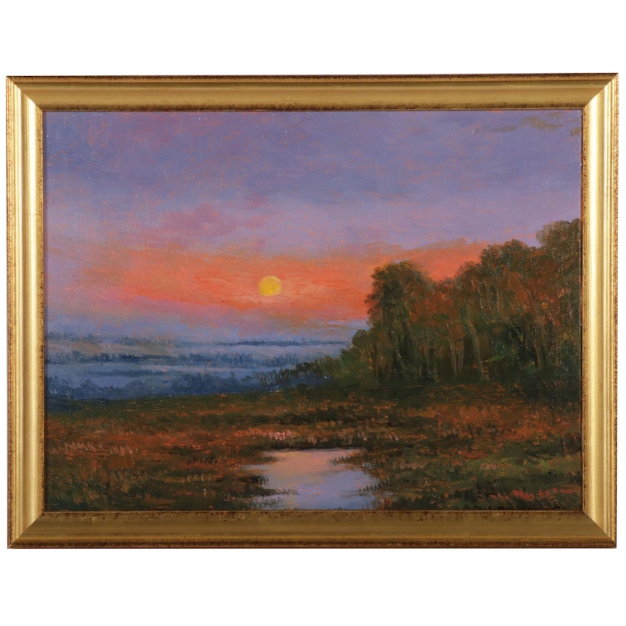 Sulmaz H. Radvand Landscape Oil Painting of Twilit Marsh, 2022