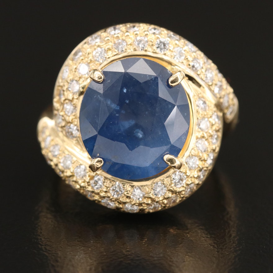 18K 7.61 CT Sapphire and Diamond Pavé Ring with GIA Report