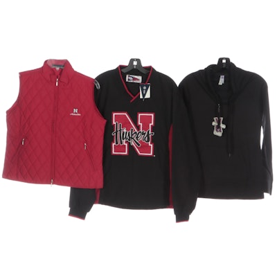 Men's University of Nebraska V-Neck, Women's Quilted Vest and Black Pullover