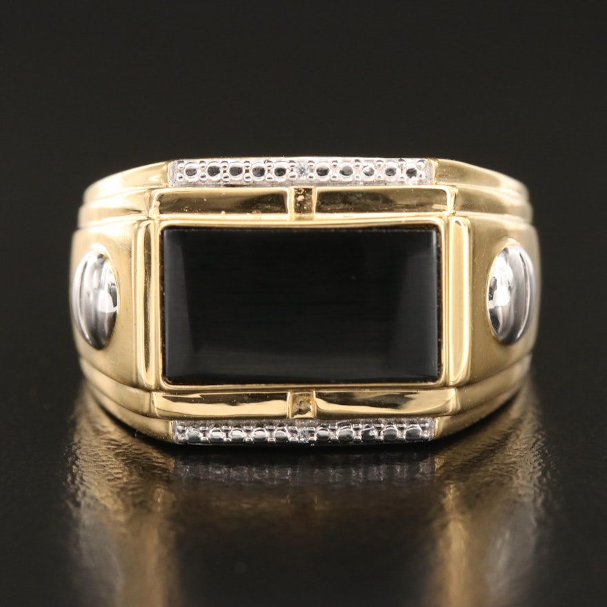 Sterling Black Onyx and Cubic Zirconia Ring