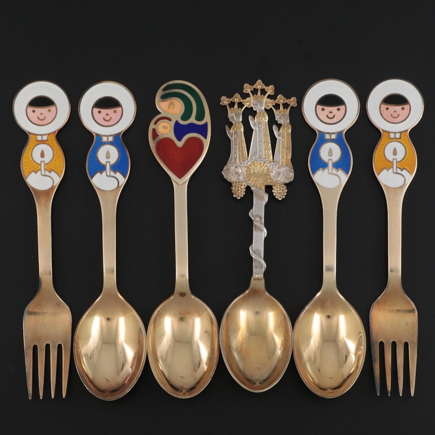 Anton Michelsen Gold Wash Sterling Silver and Enamel Annual Christmas Flatware