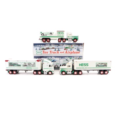 Hess Gasoline Toy Trucks with Helicopter, Airplane, and Cars
