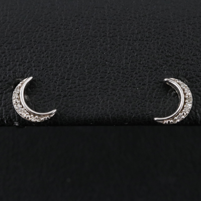 Sterling Diamond Crescent Moon Earrings