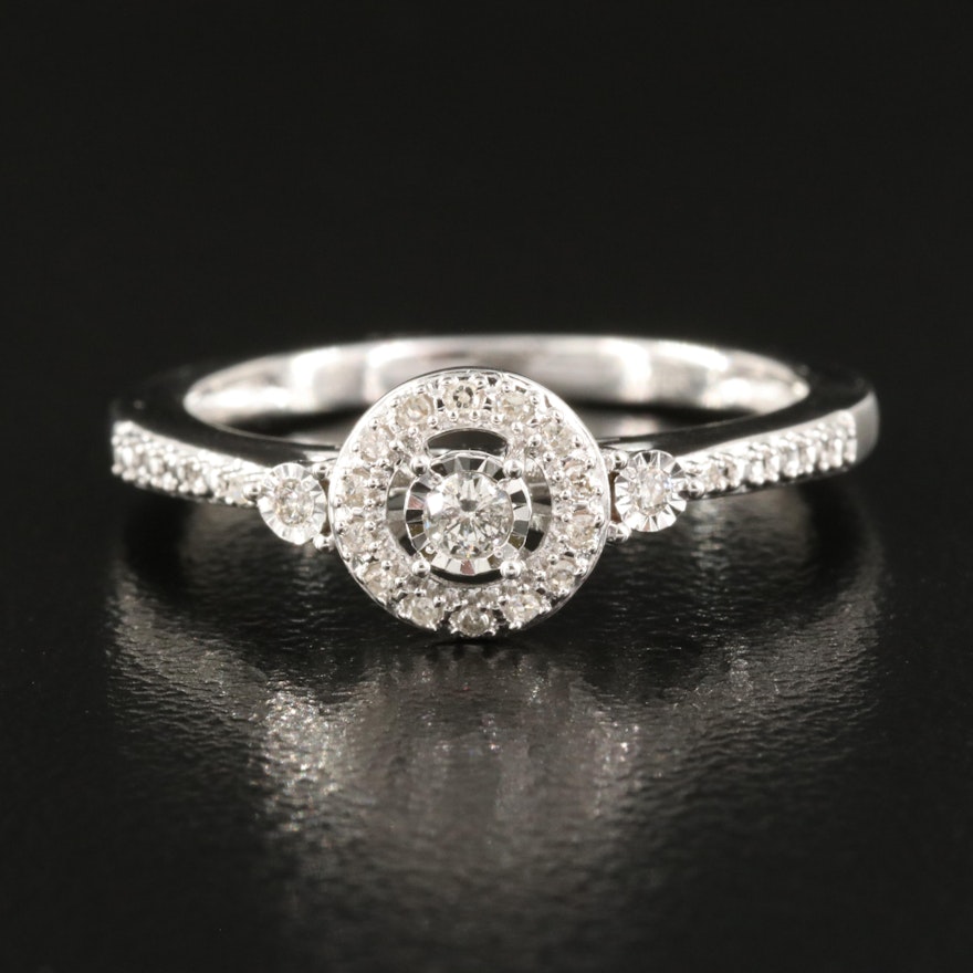 Sterling Diamond Halo Ring