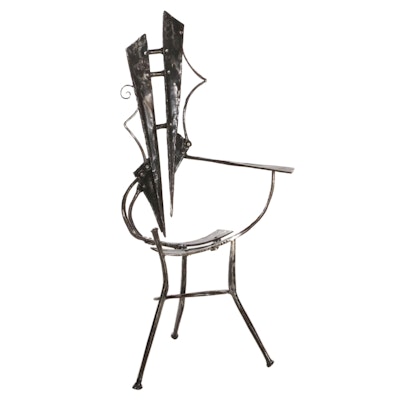 Postmodernist Riveted and Hammered Wrought Iron Chair