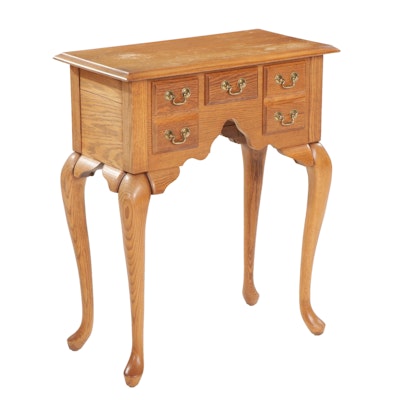 Queen Anne Style Oak Three-Drawer Side Table, Late 20th Century