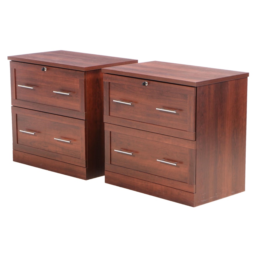 Pair of Sauder Walnut-Grained Laminate Two-Drawer File Cabinets