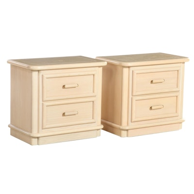 Pair of Broyhill Blonde Oak Two-Drawer Nightstands, Late 20th Century