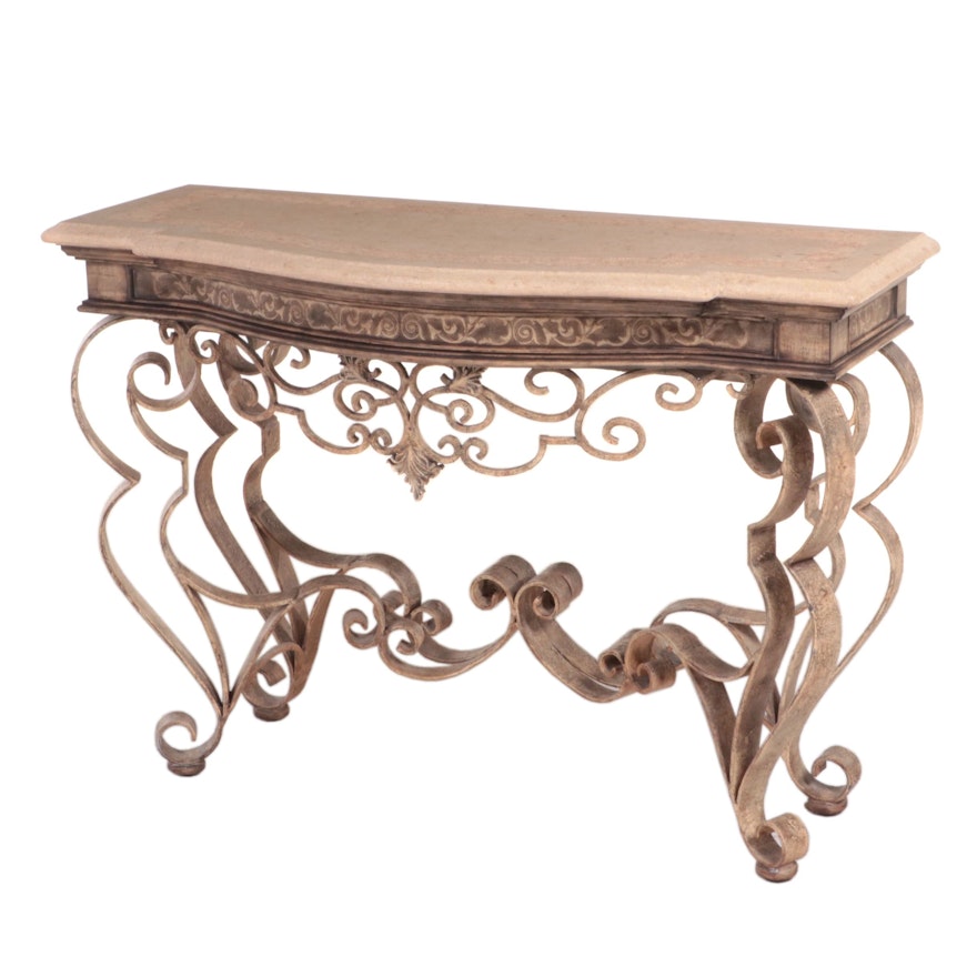 Hammary Furniture Cream-Painted Iron and Mactan Stone-Veneered Console Table