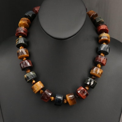 Tiger's Eye Beaded Necklace with 14K Clasp