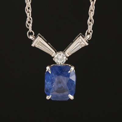 14K 2.82 CT Sapphire and Diamond Necklace with Platinum Accents