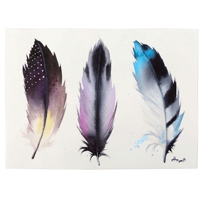 Anne Gorywine Watercolor Painting of Feathers, 2020