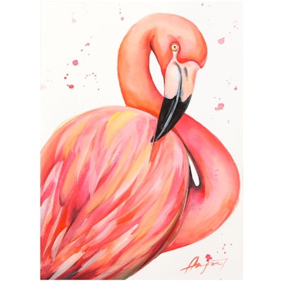 Anne Gorywine Watercolor Painting of Flamingo