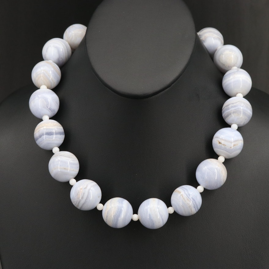 Lace Agate and Agate Necklace with 14K Clasp