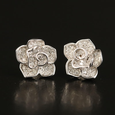 Sterling Diamond Rose Stud Earrings