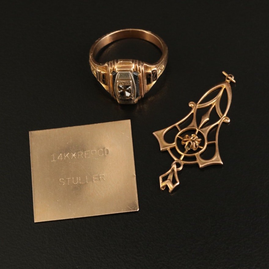 10K 1952 Class Ring and Lavalier Pendant with 14K Solder Sheet