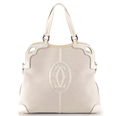 Cartier Marcello de Cartier Shoulder Bag in Beige Canvas and Off-White Leather