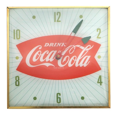 Pam Clock Company Coca-Cola Illuminated Advertising Wall Clock, Mid-20th C