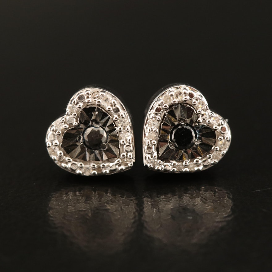 Sterling Diamond Heart Stud Earrings