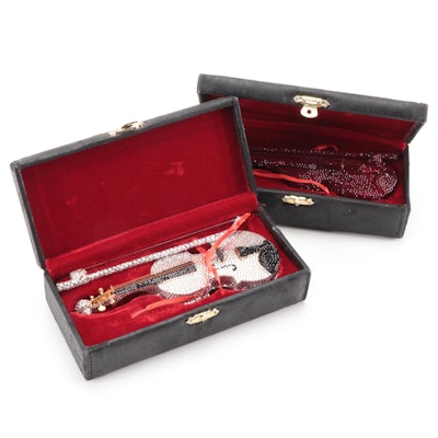 Pavé Rhinestone Cellos and Bows in Presentation Cases