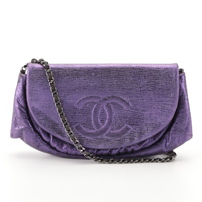 Chanel Wallet-On-Chain Clutch in Metallic Purple Textured Leather