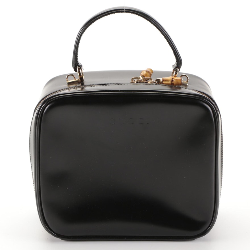 Gucci Bamboo Zip-Around Top Handle Bag in Black Mastercalf Leather