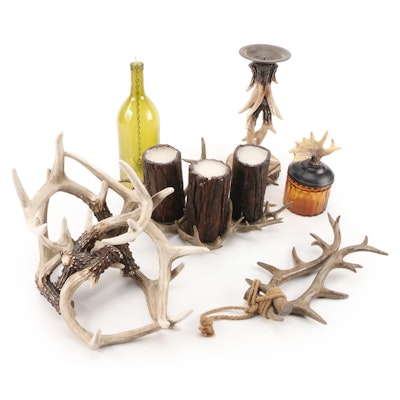 Resin Antler Motif Candle Holder, Pricket, Bark Wrapped Candles and More