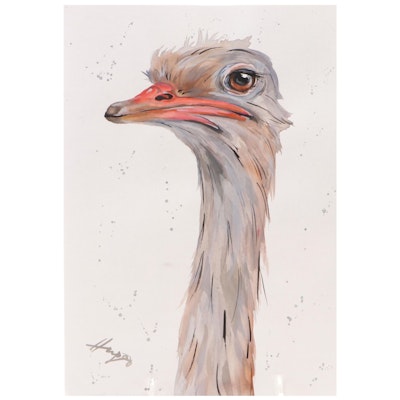 Anne Gorywine Watercolor Painting of Ostrich,  2021