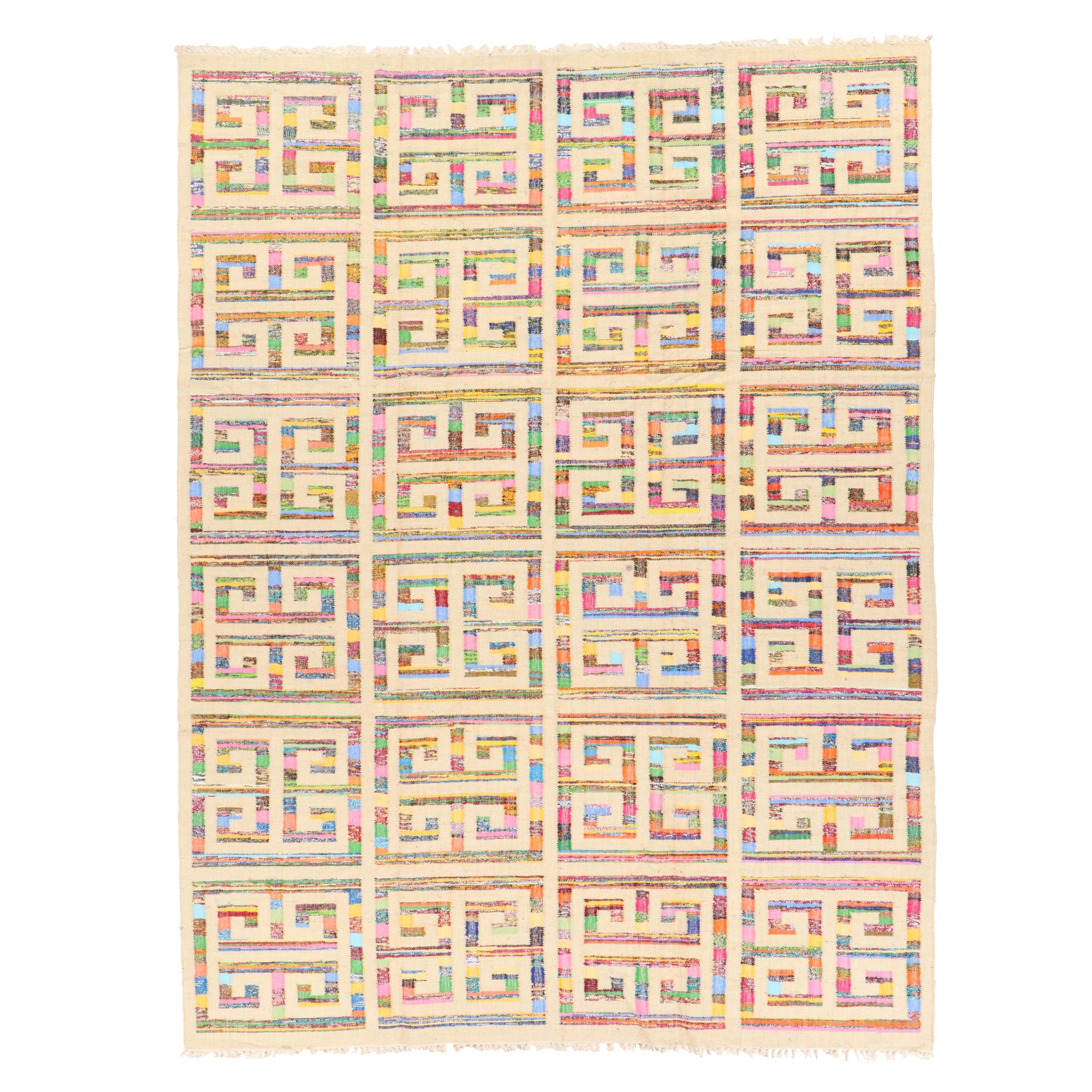 9' x 12'1 Handwoven Indian Rag Rug Room Sized Rug | EBTH