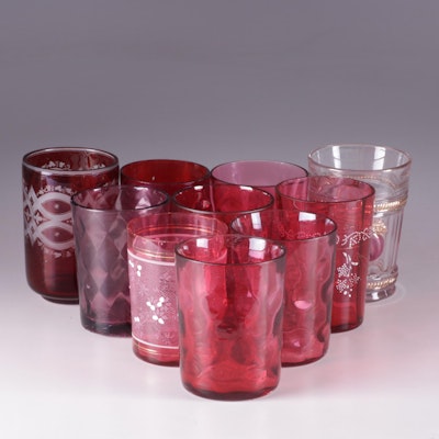 Painted and Optic Glass Juice Tumblers, Early to Mid 20th Century