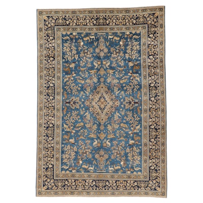 8'2 x 12'1 Hand-Knotted Persian Kashmar Wool and Silk Pictorial Room Sized Rug