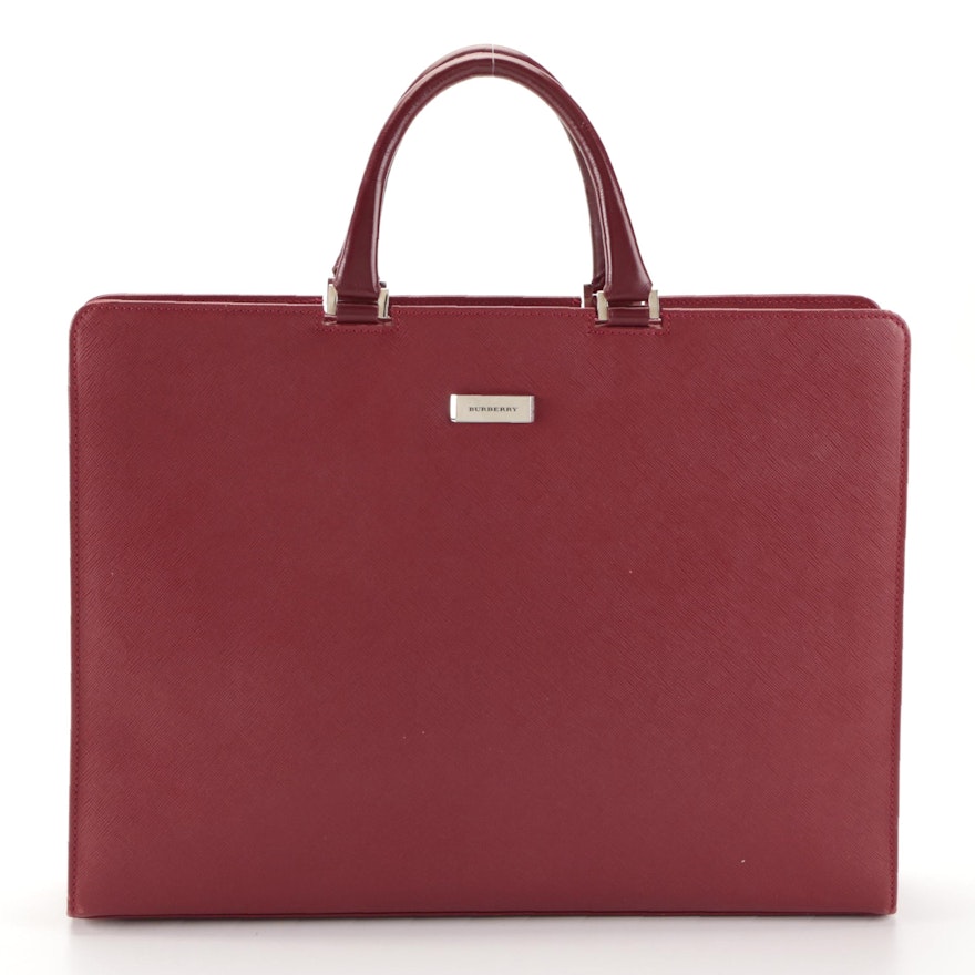 Burberry Slim Zip-Around Briefcase in Red Saffiano Leather