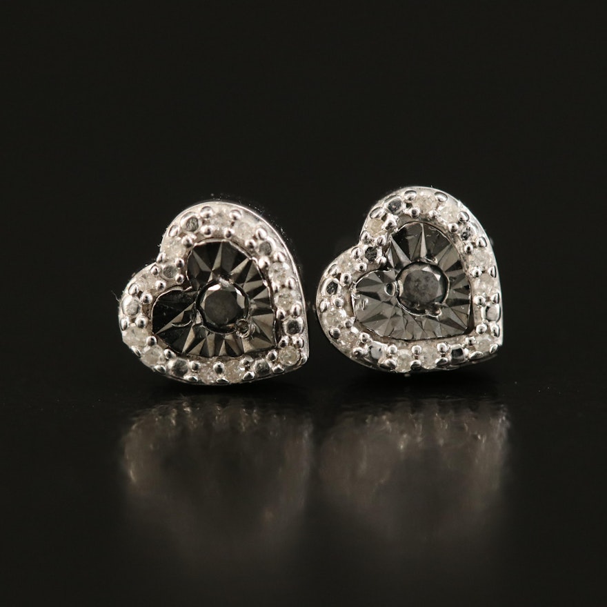 Sterling Diamond Heart Stud Earrings