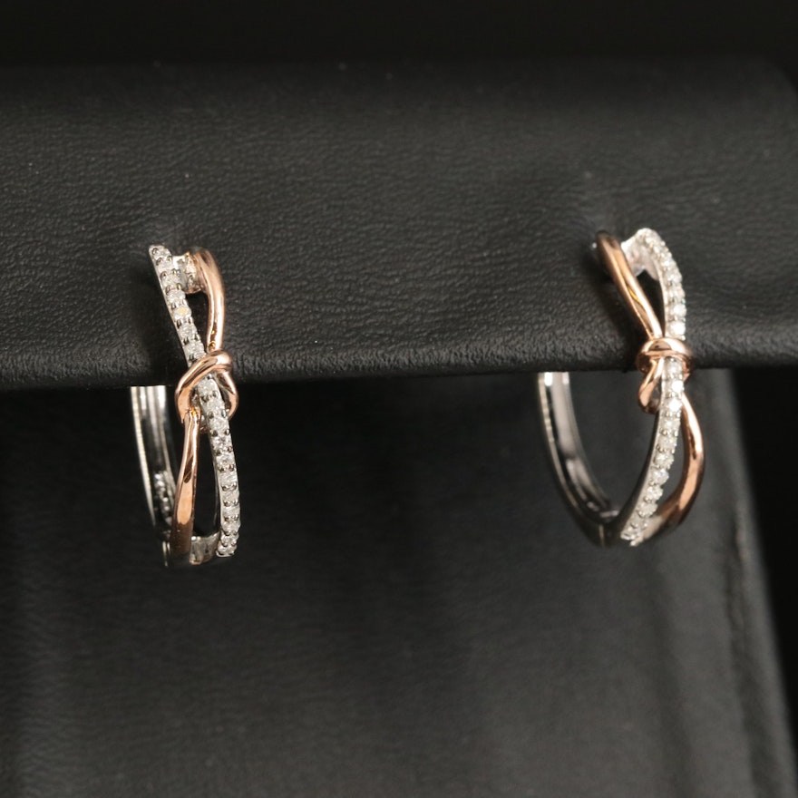 Sterling Two-Tone Diamond Crossover Hoop Earrings