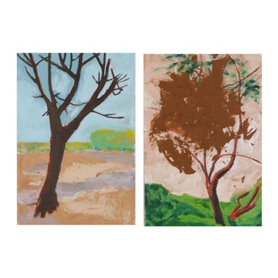Chien Ming Su Oil Paintings of Trees, Late 20th Century