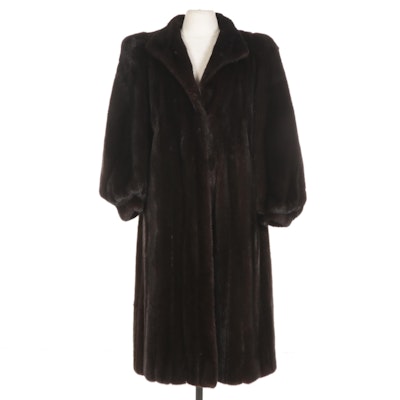 Mahogany Mink Fur Coat with Tapered Cuffs