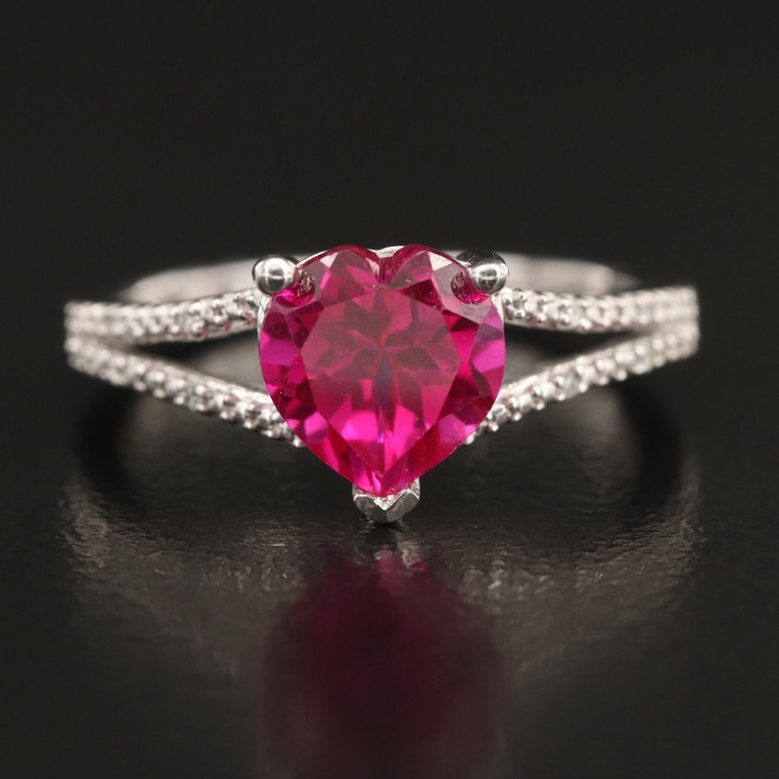 Sterling Ruby and Diamond Heart Ring