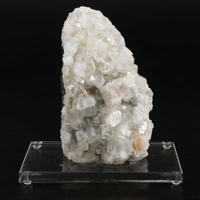 Apophyllite and Peach Stilbite Clusters on Chalcedony Mineral Specimen