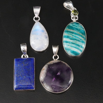 Sterling Pendant Selection with Amethyst, Rainbow Moonstone and Lapis Lazuli