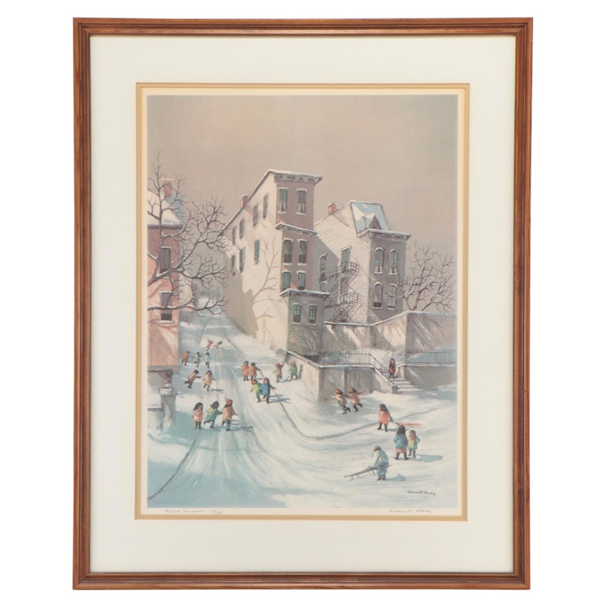 Robert Fabe Offset Lithograph "First Snow," Late 20th Century
